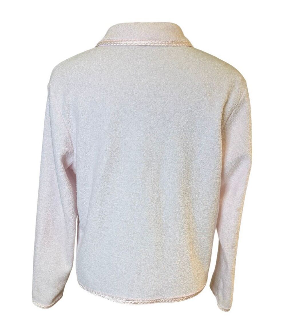 Intimate Essentials Soft Fleece Button Front Pink Bed Jacket Large Embroidered C - Picture 7 of 13